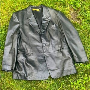 J Madison Classic Black Leather Coat 44 L